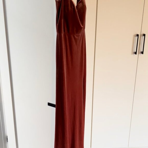 Jenny Yoo Rust Velvet Maxi Dress – Size 10 Formal Evening Gown - Picture 4 of 4